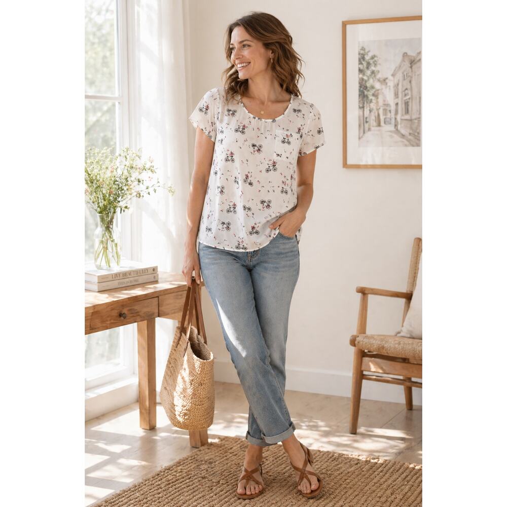 Torrid Whimsical Cottagecore Blouse Womens 2X Floral Bicycle Indie Femme